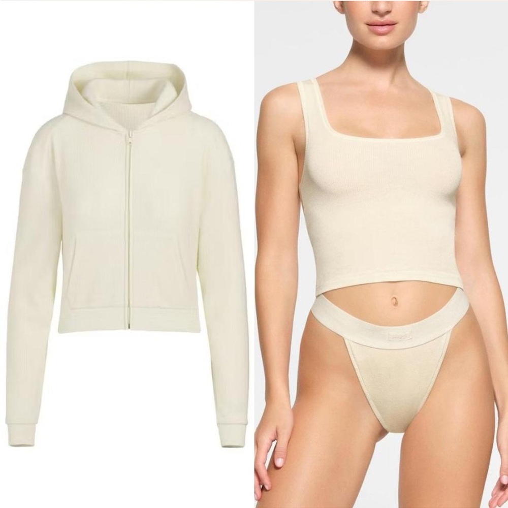 Skims Waffle Hoodie and Cotton Rib Tank Set